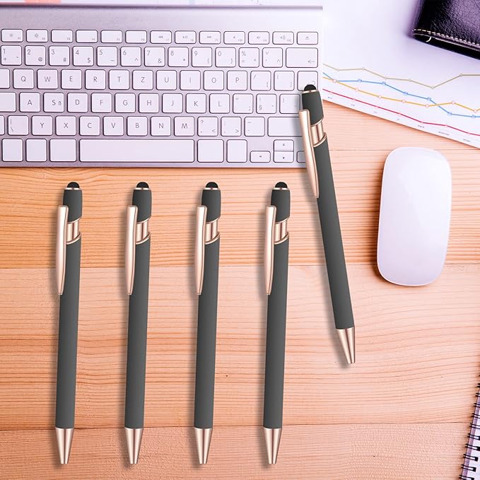 12 Pcs Blue Ink Ballpoint Pen with Stylus Tip, 2 in 1 Gift Pen for Touch Screens (Gray Rose Gold)