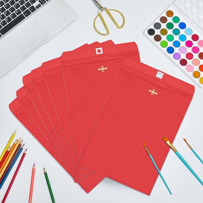 Geyee 100 Pcs Clasp Manilla Envelopes 10 x 13 Inch Gummed Colored Envelopes for Storing or Mailing for Home Office Business Supplies(Red)