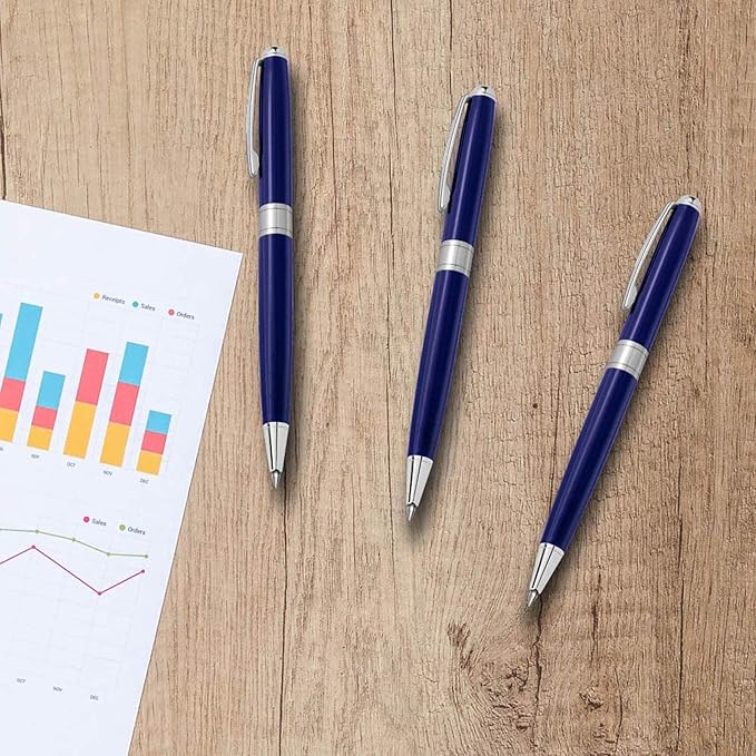 Cambond Ballpoint Pens Black Ink - Metal Pen Office Professional Pens for Gift Business Men Police Flight Attendants 1.0 mm Medium Point, 3 Pens with 3 Extra Refills (Blue)