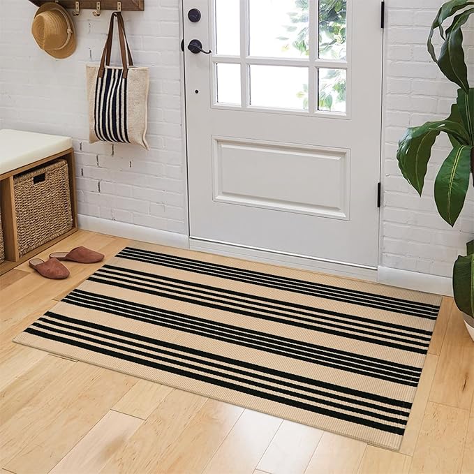 OJIA Christmas Front Door Mat 24"x51", Machine Washable Porch Rug Outdoor Door Mat Striped Entryway Rugs Indoor Outdoor Rugs Cotton Woven Entry Rug for Kitchen/Bathroom/Farmhouse/Home Entrance