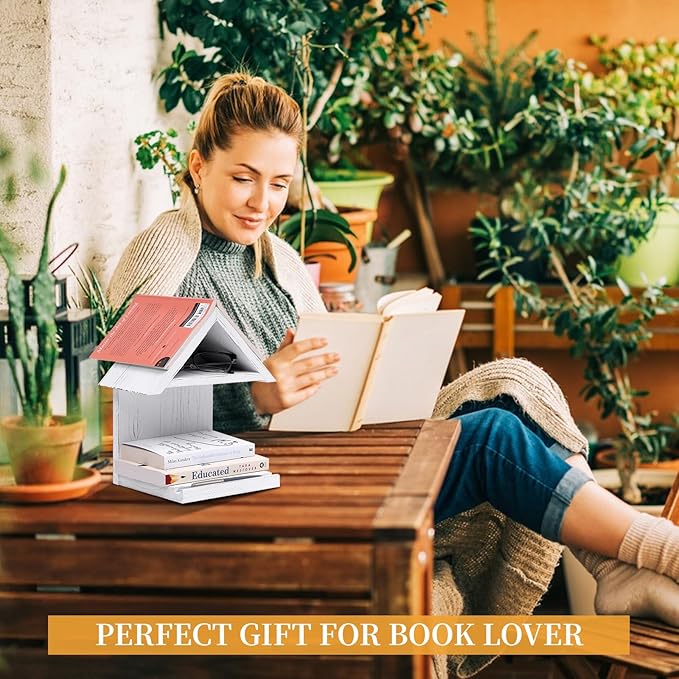 Wooden Floating Bedside Bookshelf, Desktop Book Stand, Mini Library Shelf for Glasses, Side Table Book Lover Organization (White)