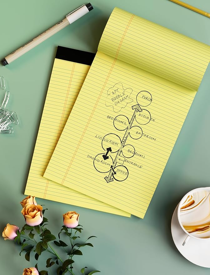 Yellow Note Pads 8.5 x 11 College Ruled Legal Pads 8.5 x 11 Notepads Yellow Pads of Paper 8.5 x 11 Lined Writing Pads 2 Pack 70GSM Yellow Paper 30 Sheets Per Note Pad Legal Notepad for Office, School