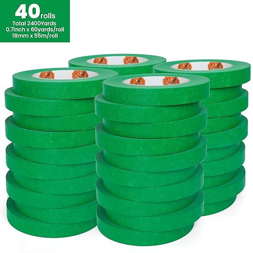 TAPEBEAR Green Painters Tape Multi-Surface Masking Tape 0.7 inch x 60 Yard, Indoor and Outdoor Painting Tape, Residue Free Easy Removal with Sharp Lines, Paint Tape for Walls, Auto, Home, 40Rolls
