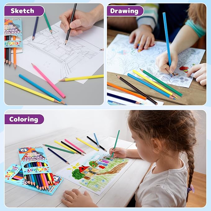 Premium Colored Pencils, Soft Core, 288 Count (Pack of 24), 12 Colors Pre-sharpened Color Pencils Bulk, Back to School Supplies, Classroom Prizes