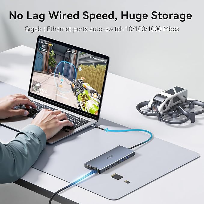 USB C Docking Station Dual Monitor for Dell HP, Laptop Docking Station 3 Monitors 15-in-1 USB C Hub Dock with Dual 4K HDMI+8K DP +VGA+6USB Ports+PD+Ethernet+SD/TF+Audio,USBC Adapter Dongle for Lenovo