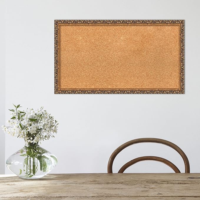 Amanti Art Natural Cork Board for Wall, 16x28 Vision Board with Bronze Frame, Medium Corkboard Office Decor for Home Organization, Traditional Corkboard Pinboard to Display Items for Home