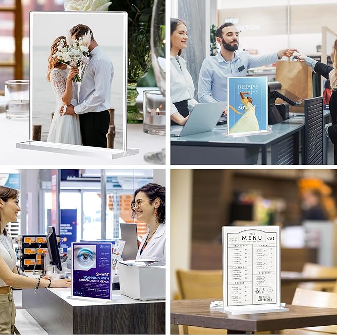 18 Pack Acrylic Sign Holder 8.5 x 11, Double-Sided Clear Sign Holder Plastic Stands for Display, T Shape Acrylic Table Sign Stands for Office Store Restaurants Wedding Party Decoration