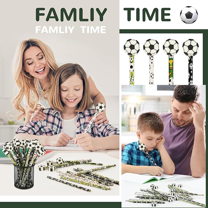 48 Pcs Soccer Pencils and Erasers for Sports Birthday Gifts Assortment Stationery Pencils for Students Office School Classroom Supplies