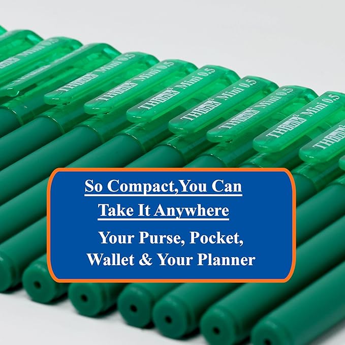 THINK2MASTER [24 Pens - Green Ink Think2 0.5mm Pocketable Mini Gel Pens. (24 Green) Fine Point Small Rollerball Pens with Smooth Quick Drying Ink.