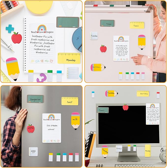 Xqumoi Teaching is A Work of Heart Sticky Notes Set 550 Sheets Pencil Apple Shape Self-Stick Note Pads Teacher Appreciation Gift Writing Memo Pads Page Marker Back to School Office Supplies (Black)