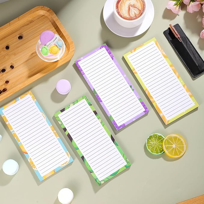 4 Pack Magnetic Note Pad for Fridge with Pen Holder, Totally 200 Sheets Grocery List Magnet Pad for Refrigerator Magnetic Shopping List Pad(Fruit Design)
