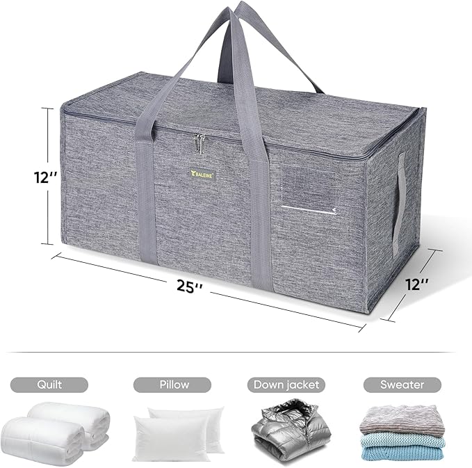 BALEINE Extra Large Storage Tote with Zippers & Carrying Handles, Heavy-Duty Oxford Fabric Moving Bags for Laundry, Space Saving, Storage, Winter Gray