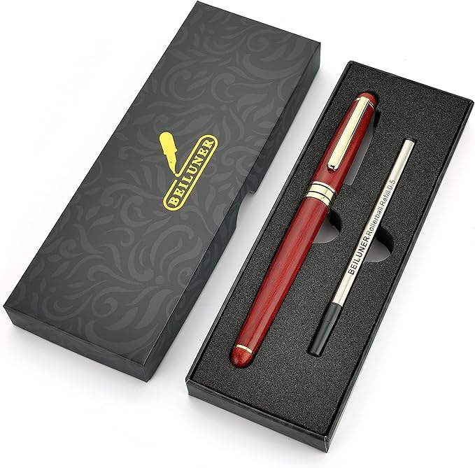 BEILUNER Luxury Wood Ballpoint Pen Writing Set,Rosewood-Elegant Fancy Nice Gift Pen Set for Signature Executive Business Office Fancy Nice Supplies - Christmas Gift Boxed with Extra Refills (Black)