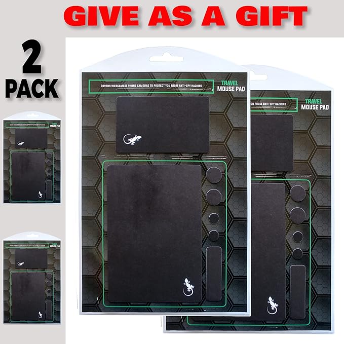 Mouse Pad Adhesive Bottom - Sticks to Any Surface - Portable - Webcam Covers and Screen Cleaner Included (2 x Black)