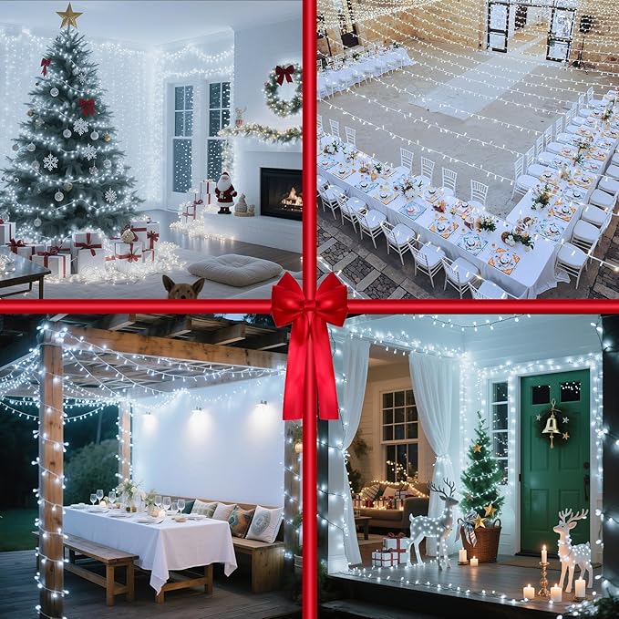 1500 LED Christmas Lights Outdoor with 12 Modes, 470FT Green Wire Christmas String Fairy Lights with Timer & Dimmable, Waterproof Twinkle Tree Lights for House Party Wedding Xmas Decor, Cool White