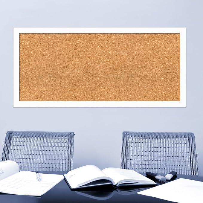 Amanti Art Natural Cork Board for Wall, 27x59 Vision Board with White Frame, Oversize Corkboard Office Decor for Home Organization, Casual Corkboard Pinboard to Display Items for Home Organization in