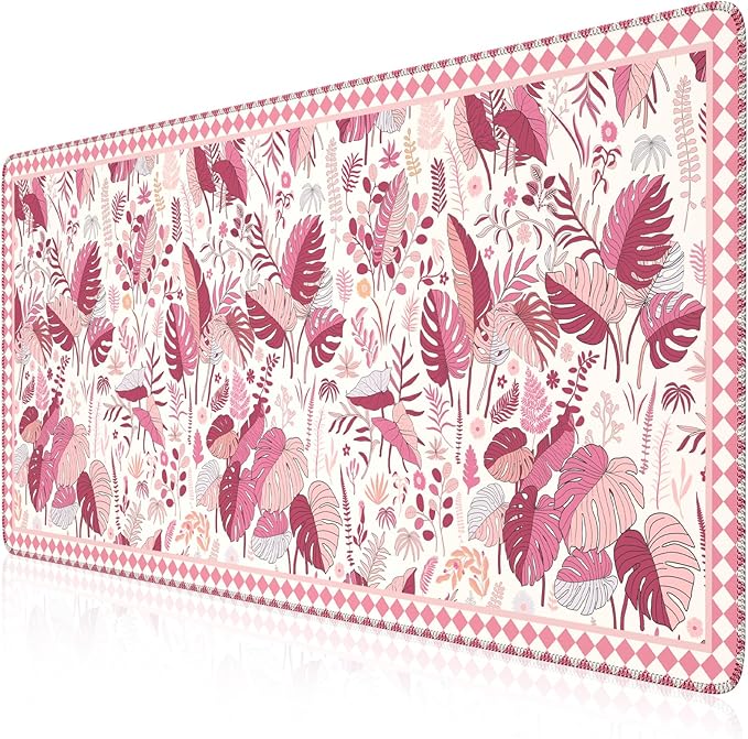 iCasso Pink Desk Mat,Extra Large Mouse Pad for Laptop,Long Computer Pad with Stitched Edges,Non Slip Keyboard Mat for Desktop,Cute Desk Cover Mat for Office Home School