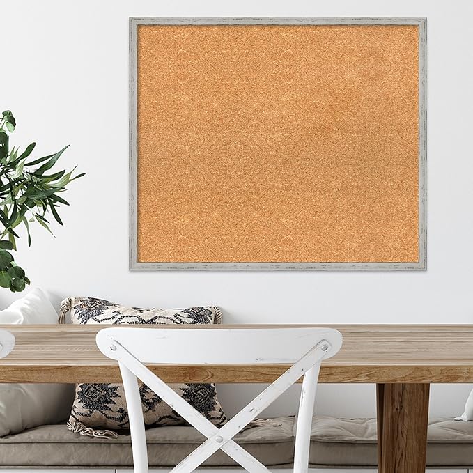 Amanti Art Natural Cork Board for Wall, 23x27 Vision Board with White Frame, Medium Corkboard Office Decor for Home Organization, Cottage Corkboard Pinboard to Display Items for Home Organization in