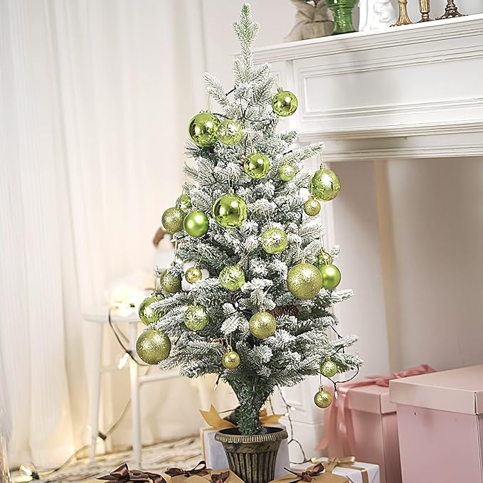 Senjie Apple Green Shatterproof Christmas Ornaments, 32 Pcs Multicolored Spherical Hanging Plastic Ornaments for Christmas Trees