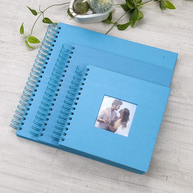 8 x 8 Inch Small DIY Scrapbook Photo Album with Window Design Cover 80 Pages Craft Paper Memory Book for Weeding Family Travel and Baby (Blue)