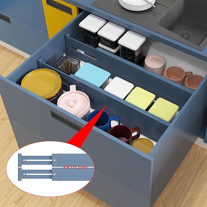 ANTOWIN Bamboo Drawer Dividers, Expandable Drawer Separators Splitter,17-22 inches Long Adjustable Spring-loaded Organizer for Large Utensil, Clothes, Tools Drawers (Blue)