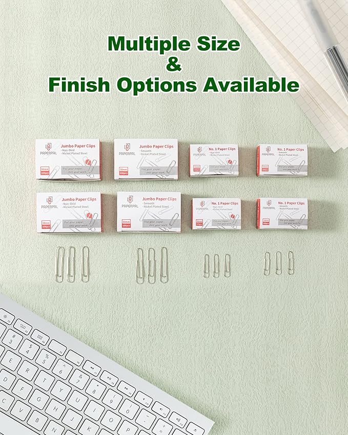 PAPERPAL Paperclips for Office School & Personal Use, #1 Nonskid Paper Clip (1-2/7"), 2000 Medium Paper Clips (20 Boxes of 100 Each), Silver