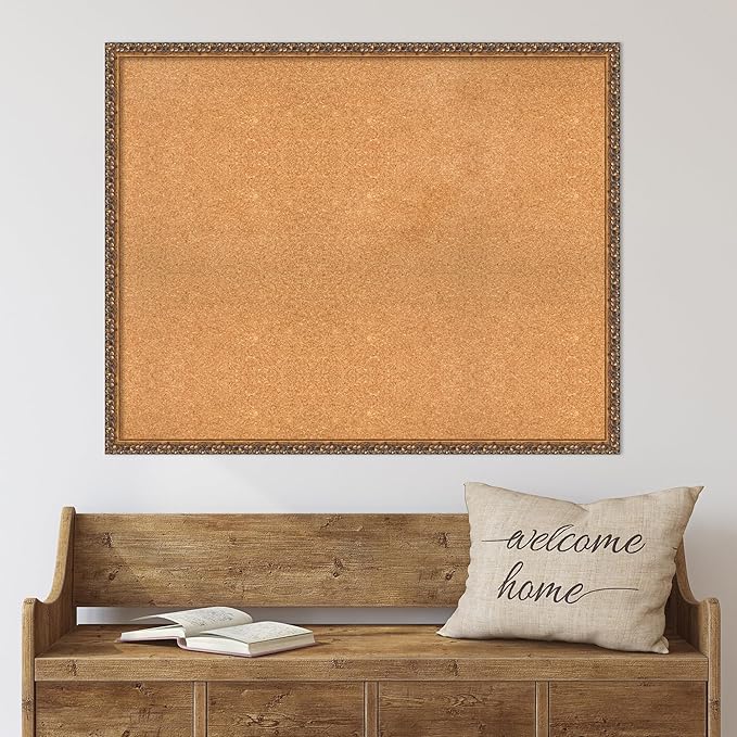 Amanti Art Natural Cork Board for Wall, 32x40 Vision Board with Bronze Frame, X-Large Corkboard Office Decor for Home Organization, Traditional Corkboard Pinboard to Display Items for Home
