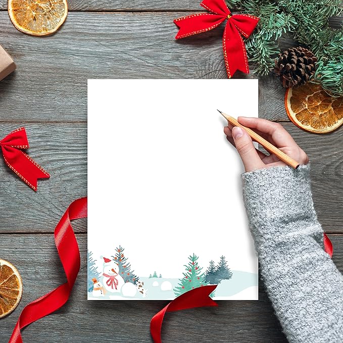 easykart labels Christmas Stationery Paper Letterhead Sheets 60 Pack Holiday Xmas Theme Design For Writing Letters Computer Office Notes & Printing Supplies Size 8.5" X 11"