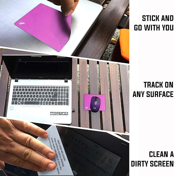 Mouse Pad Adhesive Bottom - Sticks to Any Surface - Portable - Webcam Covers and Screen Cleaner Included (2 Pack - Blue and Pink)