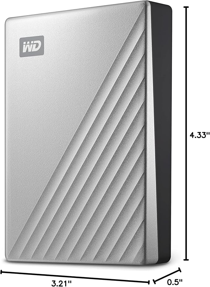 WD 1TB My Passport Ultra, Silver, Portable External Hard Drive, backup software with defense against ransomware, and password protection, USB-C and USB 3.1 - WDBC3C0010BSL-WESN