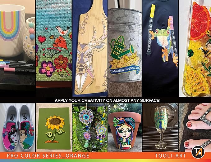 Acrylic Paint Pens 22 Orange Tones Assorted Pro Color Series Markers Set 0.7mm Extra Fine Tip for Rock Painting, Glass, Mugs, Wood, Metal, Canvas, Projects, Non Toxic, Waterbased, Quick Drying