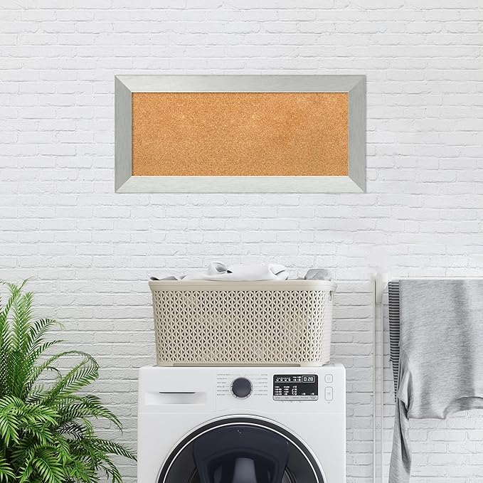 Amanti Art Natural Cork Board for Wall, 16x34 Vision Board with Silver Wood Frame, Medium Corkboard Office Decor for Home Organization, Modern Corkboard Pinboard to Display Items for Home