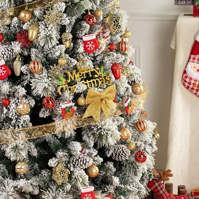 110Pcs Christmas Ball Ornaments Set, Assorted Red and Gold Christmas Ornaments for Xmas Tree, Shatterproof Plastic Baubles Hanging Decorations for Holiday/Party/Wedding