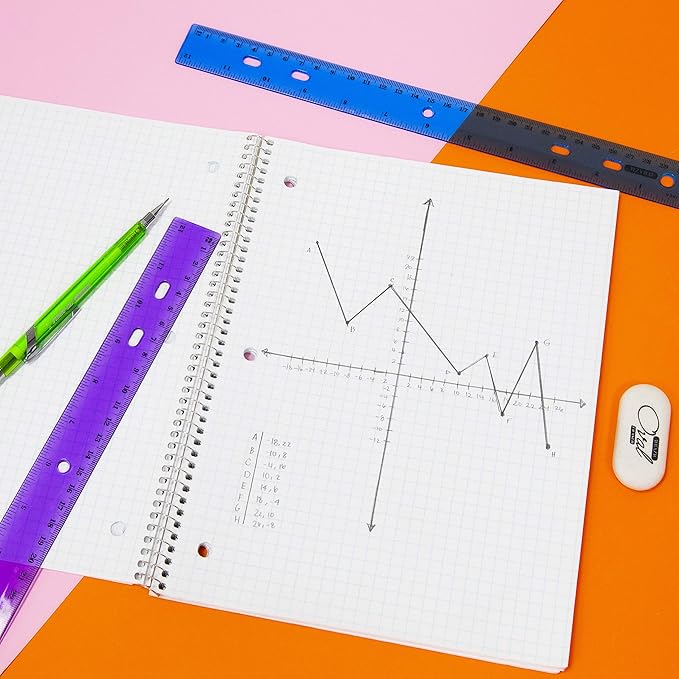 BAZIC Jeweltones Color Plastic Ruler 12" (30cm), Inches Centimeter Metric Measuring Drafting Rulers, for Students School Supplies (4/Pack), 1-Pack