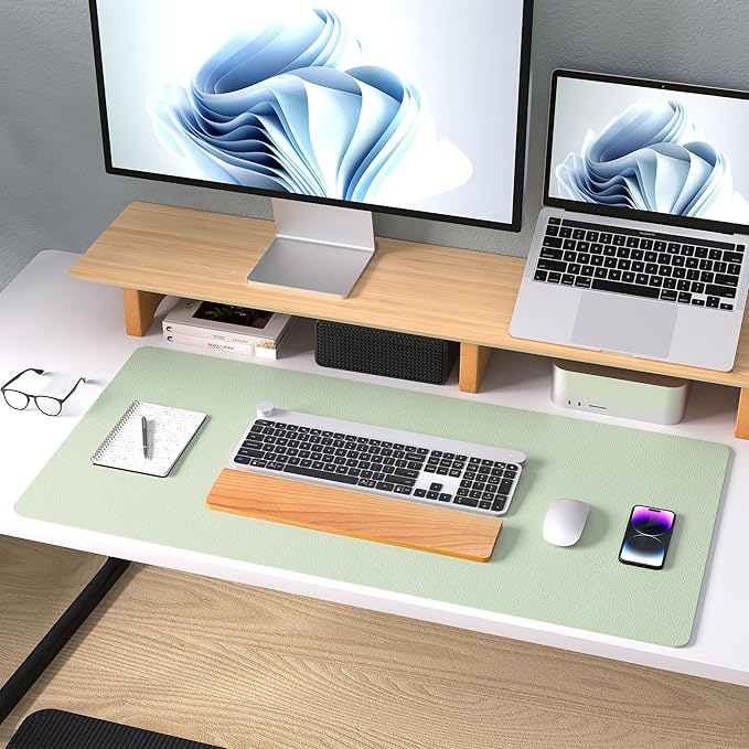 Aothia Large PU Leather Desk Pad Protector - Non-Slip Mouse Pad & Writing Mat for Office/Home, Waterproof, Easy to Clean (23.6" x 13.7", Aqua)