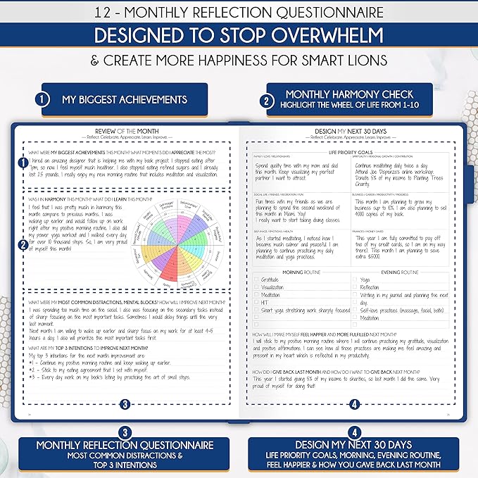 Life Planner - Undated Daily, Weekly & Monthly Planner with Budget Section | A 12 Month Journey to Increase Productivity & Happiness | Life Organizer & Gratitude Journal - Horizontal Format