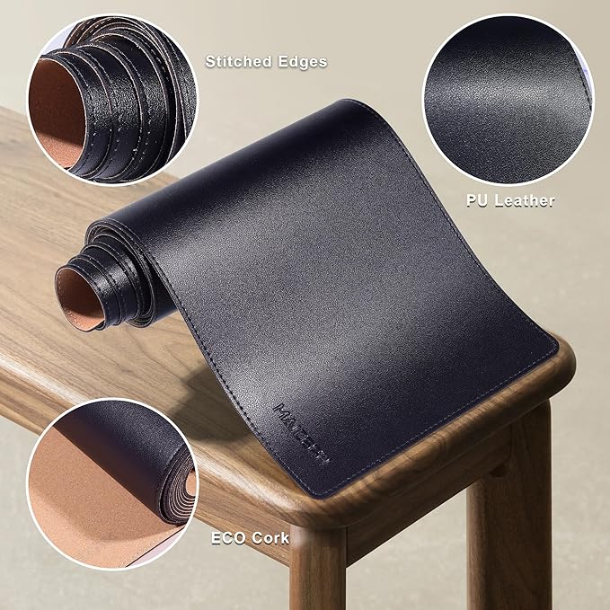 MAIDERN 63” x 7.9” Narrow Table Cover, Reversible Leather & Cork Console Table Mat, Long Slim Table Protector for Sofa Table, Entryway, Sideboard, Hallway, or Buffet Table (Black)
