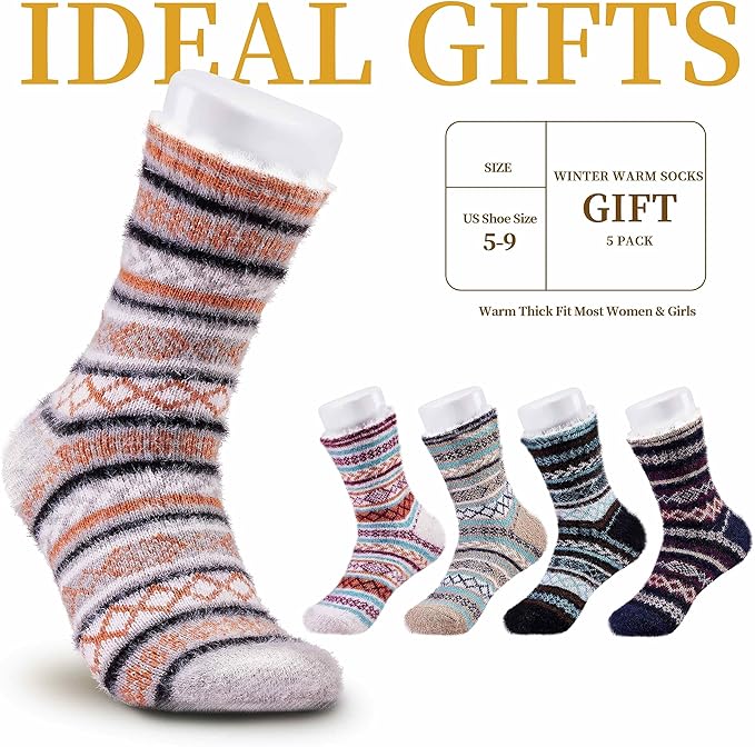 5 Pairs Fuzzy Soft Cozy Comfortable Socks for Women, Casual Sleep Comfy Socks, Perfect Warm Winter Gifts for Women