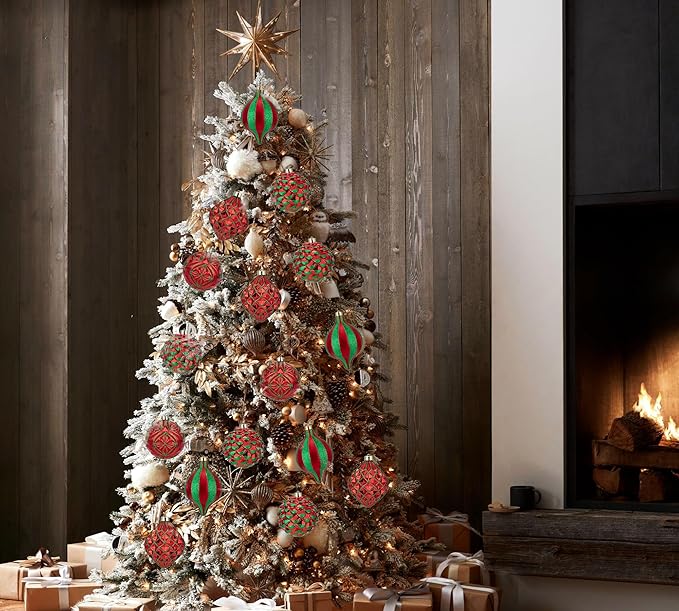 Hollyone 4.7 Inch Large Red and Green Christmas Ornaments 4Pcs Balls Ornaments Shatterproof Christmas Hanging Ornaments for Xmas Tree Decor Wedding Holiday Party Wreath Home Decor (Red & Green, 120mm)