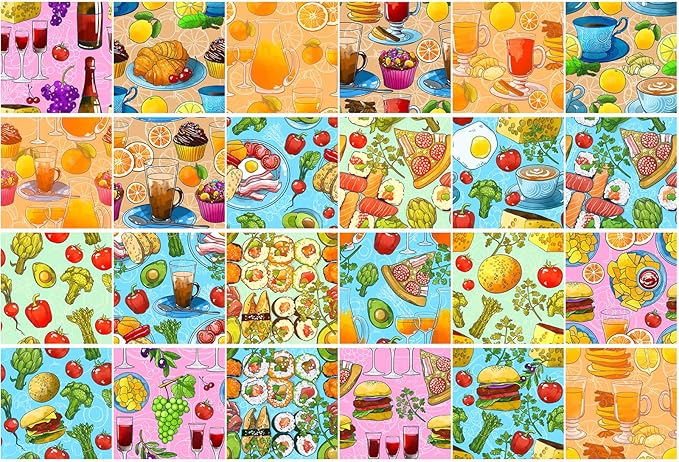 FLONZ Scrapbook Paper (24 sheets 6"x6") Brunch Pop Delight ~ Bright pop-art style food illustrations using bold outlines and digital painting with a cheerful cartoonish rendering technique