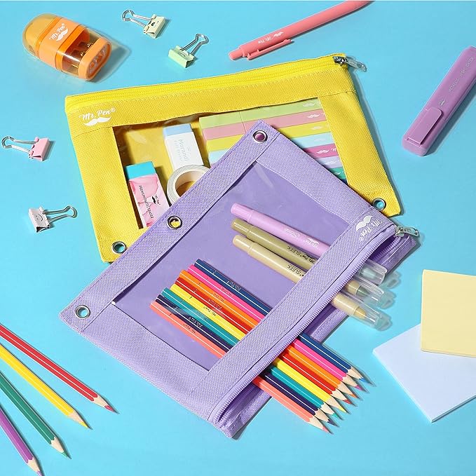 Mr. Pen- Pencil Pouch for 3 Ring Binder, 2 Pack, Yellow and Purple, 3 Ring Binder Pencil Pouch