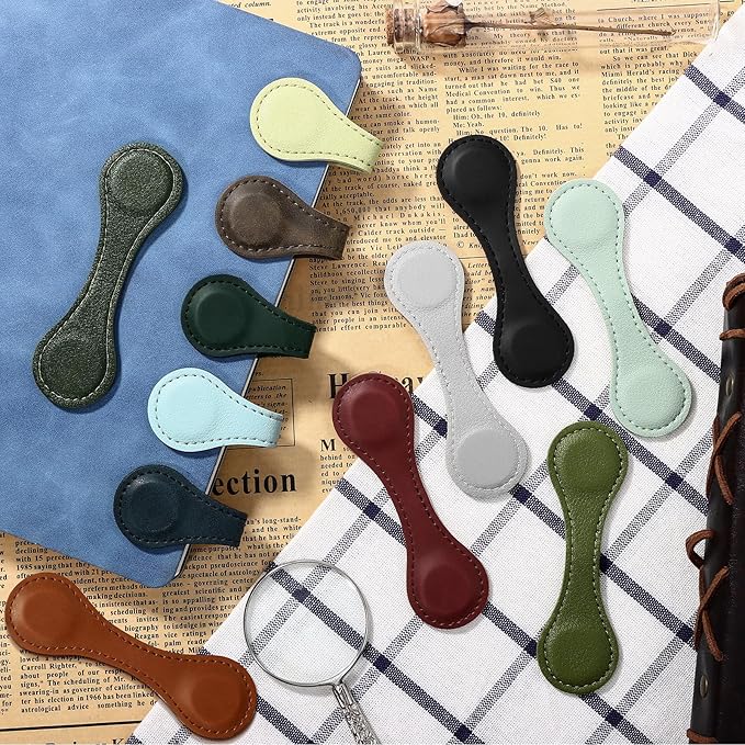 Magnetic Leather Bookmark, 12 Pcs Colorful Leather Magnet Book Marks Page Markers Retro Magnet Bookmark Clips Reading Supplies Gift for Reading Men Women Book Lovers