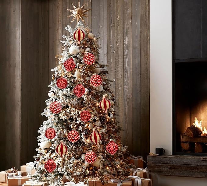 Hollyone 4.7 Inch Large Red and Gold Christmas Ornaments 4Pcs Balls Ornaments Shatterproof Christmas Hanging Ornaments for Xmas Tree Decor with Hook Wedding Party Wreath Home Decor (Red & Gold, 120mm)