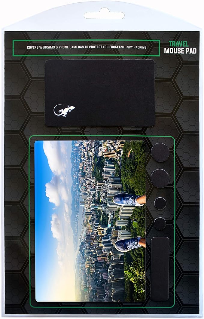 Mouse Pad Travel Size with Adhesive Bottom, Mini Mouse Pad Sticks to Any Surface, Plus Webcam or Camera Privacy Tab Covers and Screen Cleaner (View Point City)