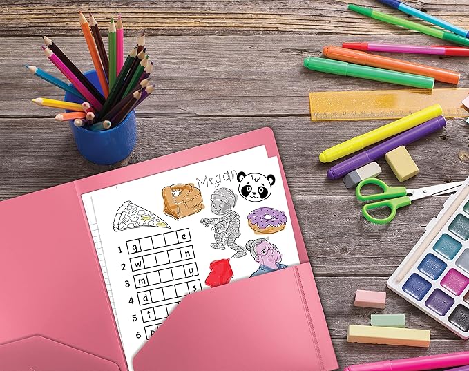 Better Office Products Heavyweight Plastic 2 Pocket Portfolio Folder, Letter Size Poly Folders, 24 Pack (Pink)