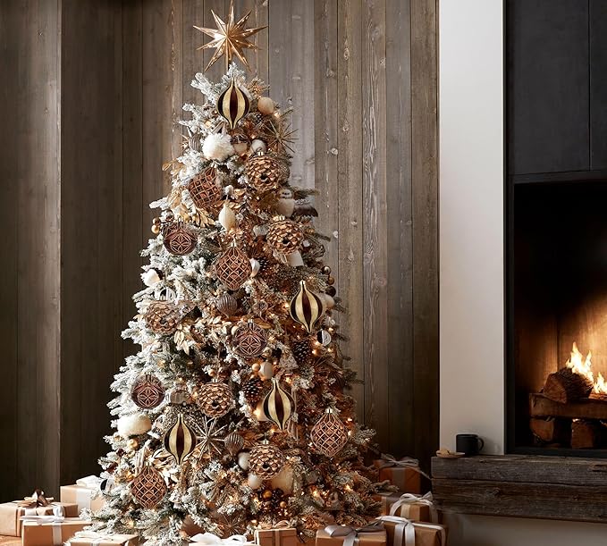 Hollyone 4.7 Inch Large Brown and Gold Christmas Ornaments Bronze Tree Balls 4Pcs Shatterproof Christmas Hanging Ornaments for Xmas Tree Decor Wedding Holiday Party Wreath Home Decor (Brown, 120mm)