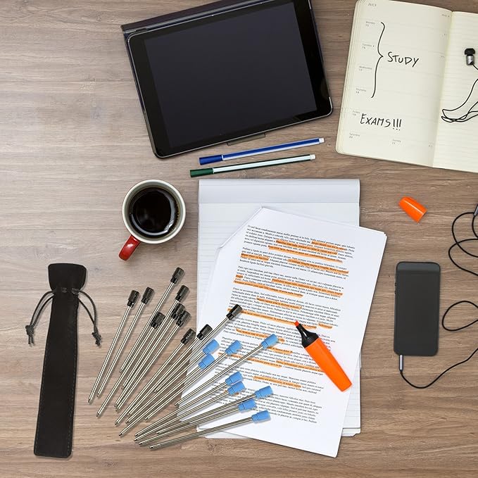 TecUnite 20 Pieces 2.75 Inch Ballpoint Pen Refills for Diamond Crystal Stylus Pens with Black Velvet Bag Supplies(Black and Blue Refill)