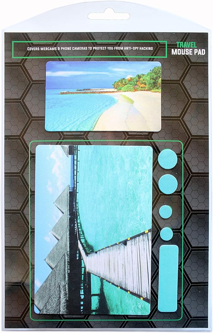 Mouse Pad Adhesive Bottom - Sticks to Any Surface - Portable - Webcam Covers and Screen Cleaner Included (Beach)