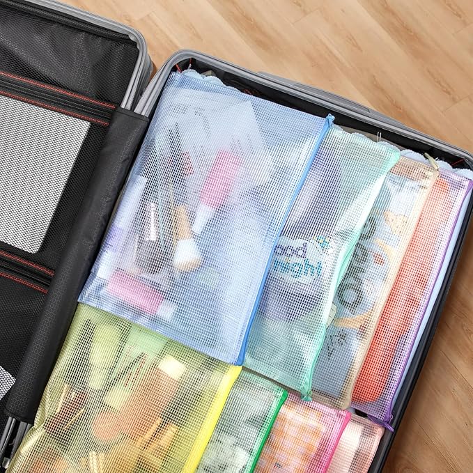 Smarpau 32PCS Mesh Zipper Pouch Bags, A4 Size 13.3" x 9.4" Zipper Pouches for Organizing, Large Waterproof Mesh Bags for Board Game Storage, Letter Size File Bags for Travel Home Office Supplie