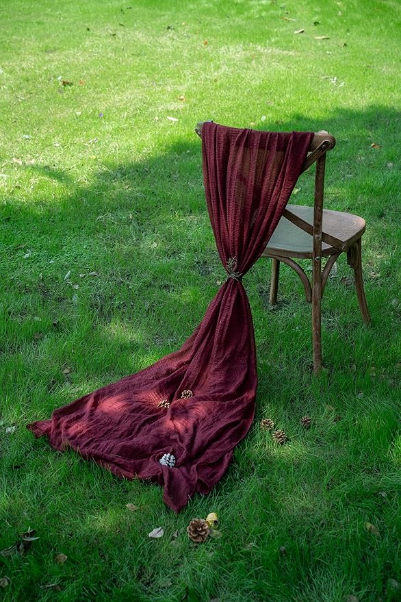 3pcs Burgundy Cheesecloth Table Runner Gauze 120 Inch 10 FT Rustic Boho Cheese Cloth Runner for Wedding Baby Shower Bridal Shower Engagement Birthday Party Long Sheer Home Decorations